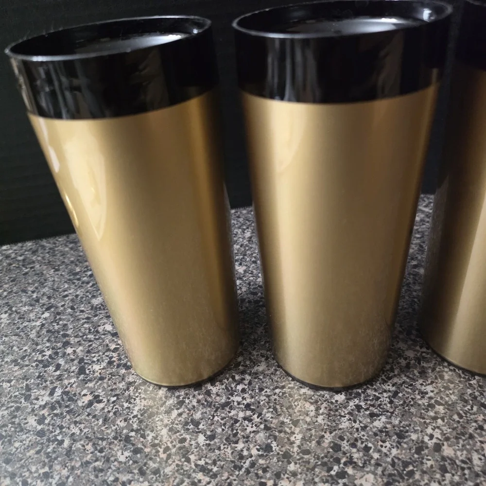Vintage MCM NFC Gold Black Wildlife Insulated Tumblers Set‎ of 6 Made in USA